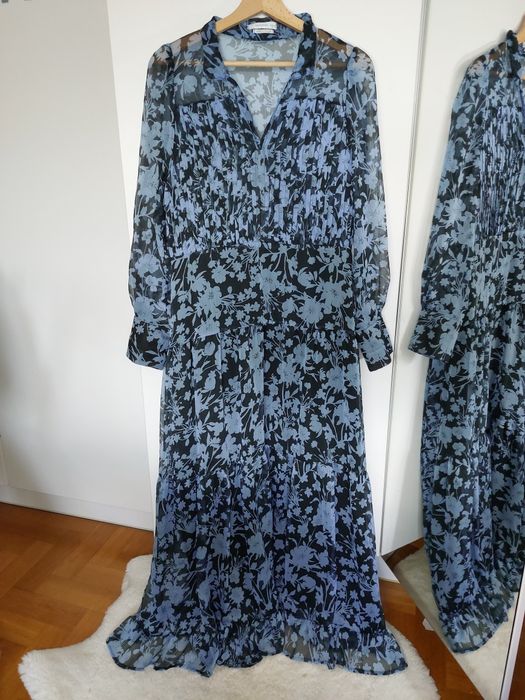 Długa sukienka w kwiaty 40 niebieska sukienka w kwiaty L elegancka sukienka na lato Reserved L 40