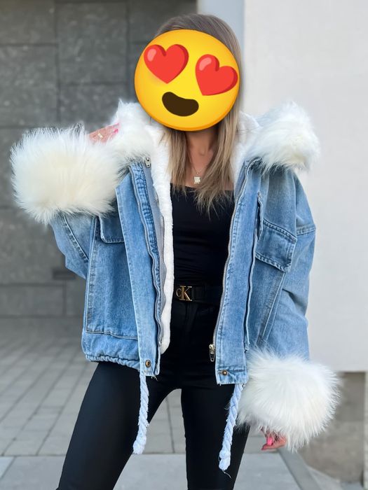 Kurtka katana jeansowa ocieplana 3w1 z kapturem