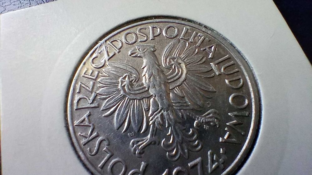 Stare monety 5 złotych 1974 Rybak PRL piękna