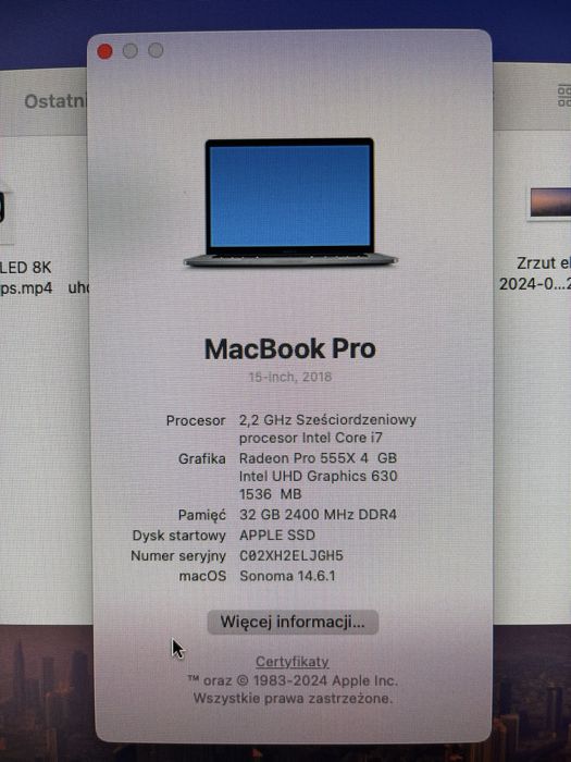 Macbook pro 2018 stan idealny