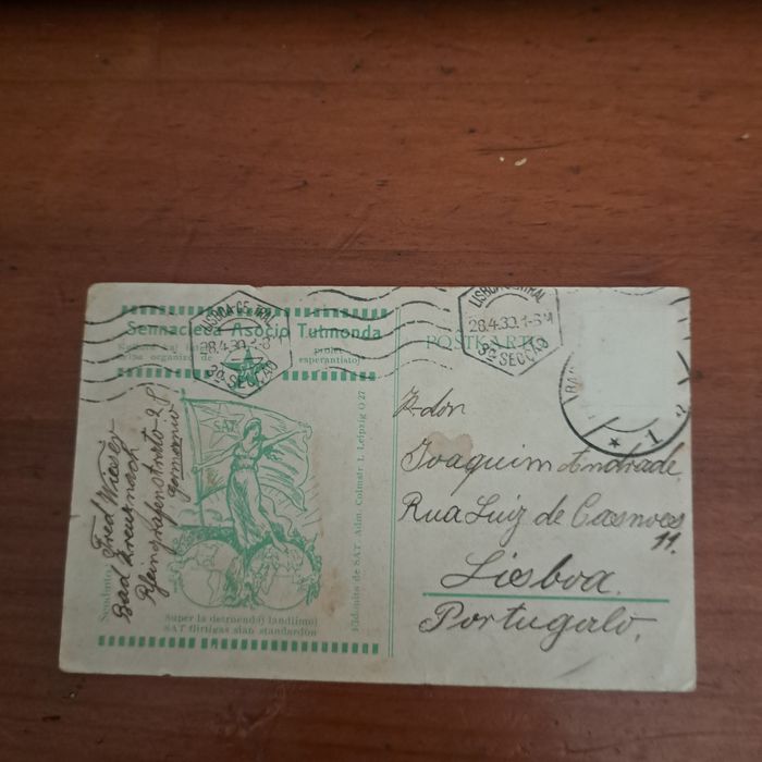 Postal enviado da Alemanha para Portugal  em 1933  em esperanto.