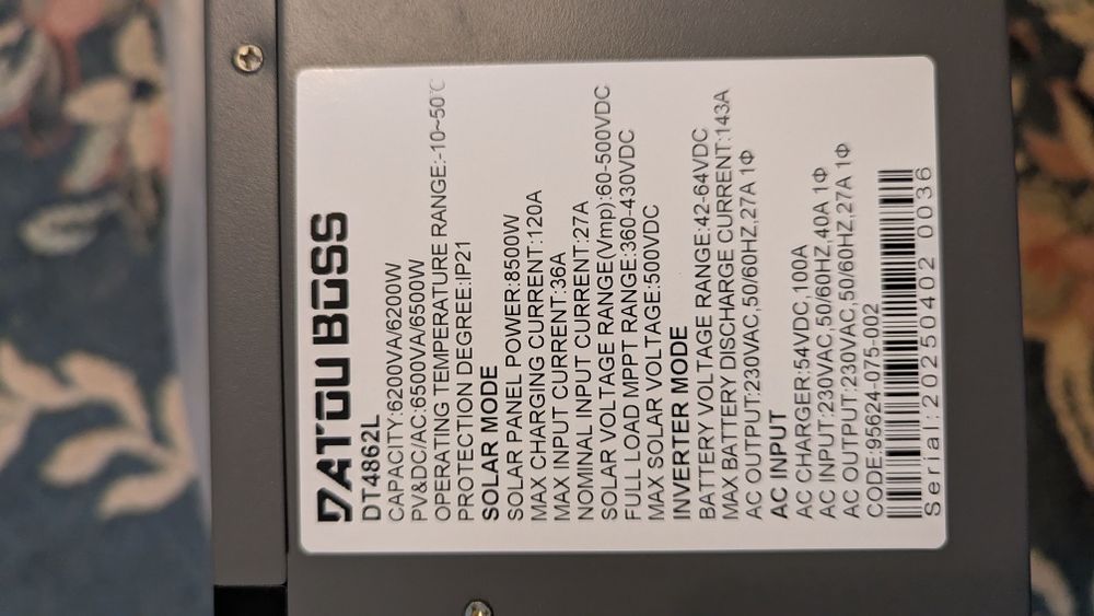 Гібридний Сонячний Інвертор Datouboss 48В 6.5кВт. ТОП