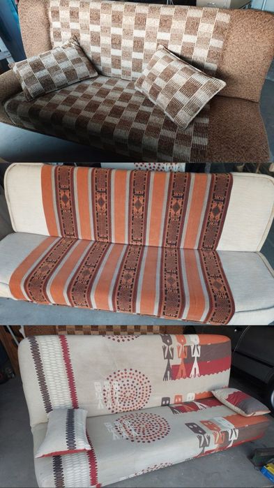 Trzy kanapy rozkładane