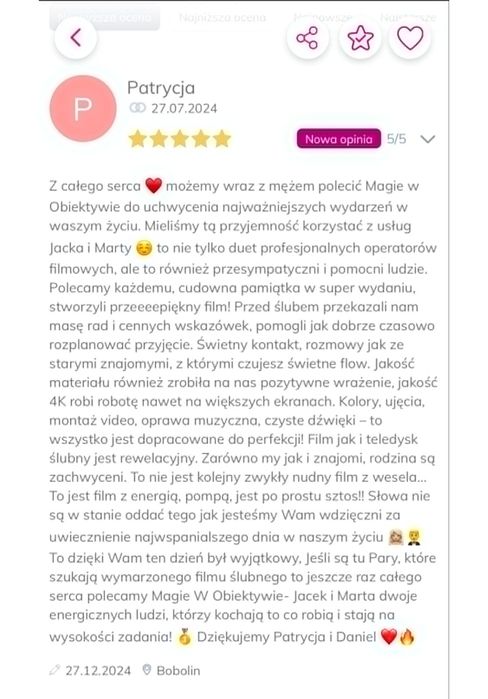 Kamerzysta - Film ślubny