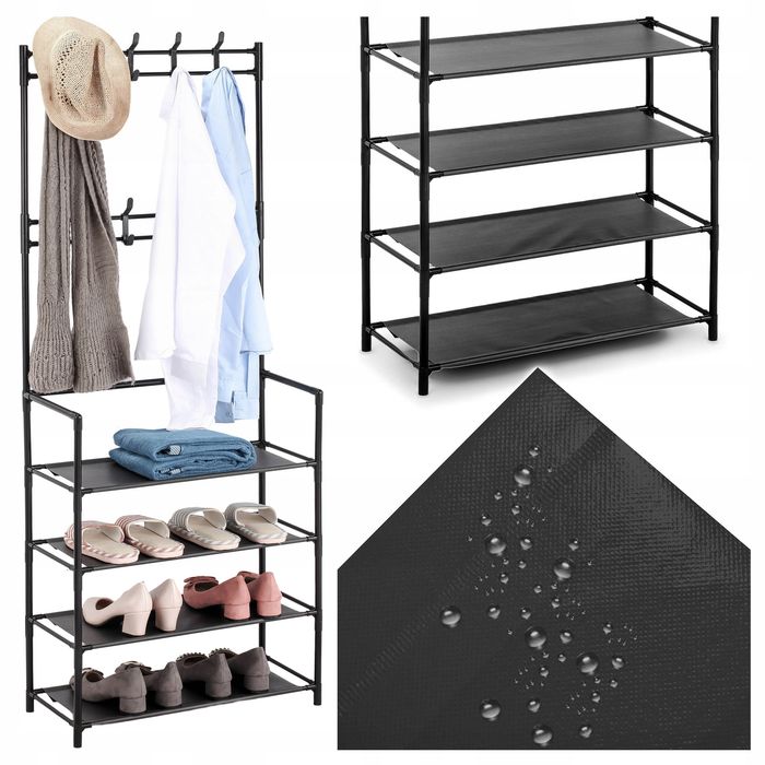Wieszak Na Ubrania Buty Stojak Metalowy Czarny Haczyki Loft Garderoba