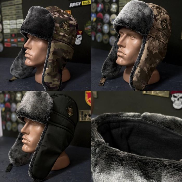 Військова тепла зимова Шапка вушанка на флісі Мультикам Піксель Олива