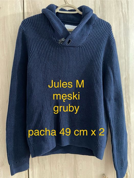 Jules M męski sweter granatowy ciepły  zima Vintage półgolf