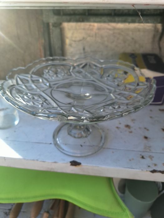 Patera na ciasto szkło transparentne Hortensja