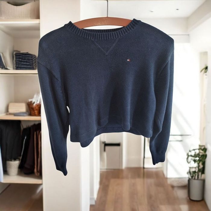 Markowy krótki sweter sweterek Tommy Hilfiger r S/M granatowy