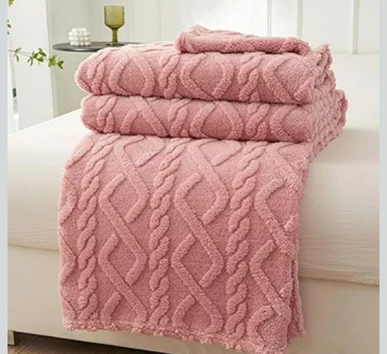 Nowy duży milusi koc- pudrowy róż 200x230cm