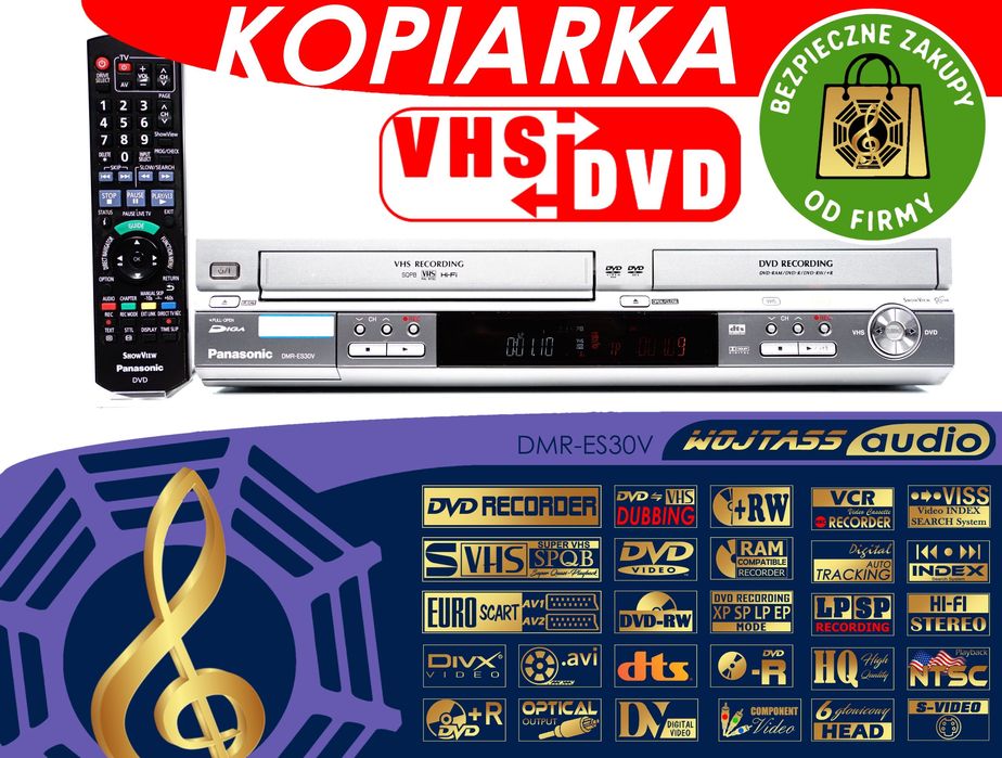 Kopiarka VHS na DVD Panasonic DMR-ES30V DivX S-VHS Playback INDEX Ntsc