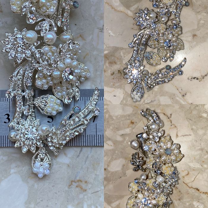 Elegancka srebrna spinka z cyrkoniami i perłami