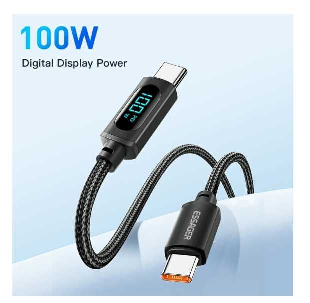 Кабель с экраном ESSAGER Type-C Type-C 100W 5А быстрая зарядка
