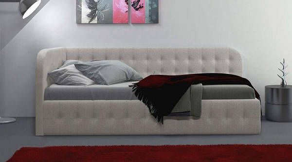 Біле односпальне кутове  ліжко Флора з підйомним механізмом