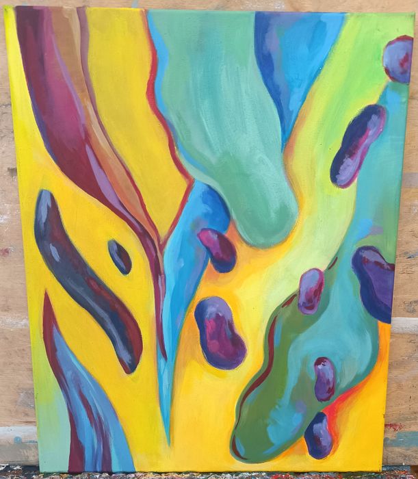 Abstrakcja, kolorowy obraz wykonany akrylami