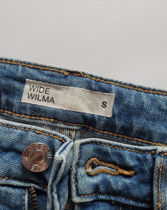 Jeansowe szerokie proste luzne spodnie wide leg wysoki stan 36 S jeans