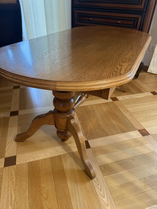 Dębowy, drewniany, rozkładany ławostół