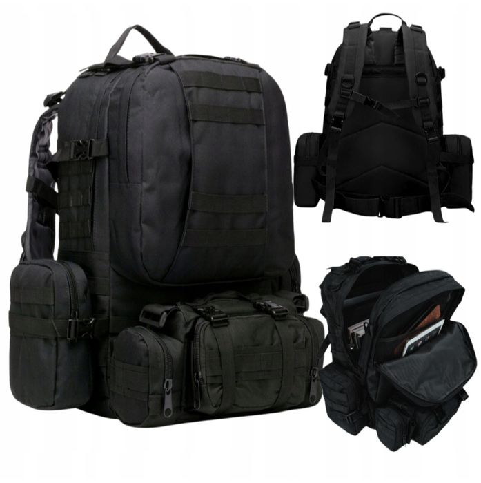 Plecak taktyczny 60L wojskowy MOLLE survival czarny na wycieczkę