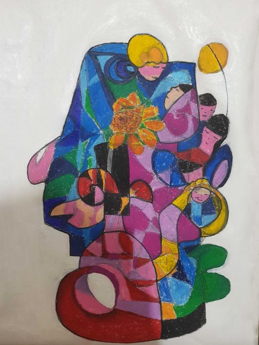 Amor - O chapeleiro - Pintura a pastel de óleo sobre tela