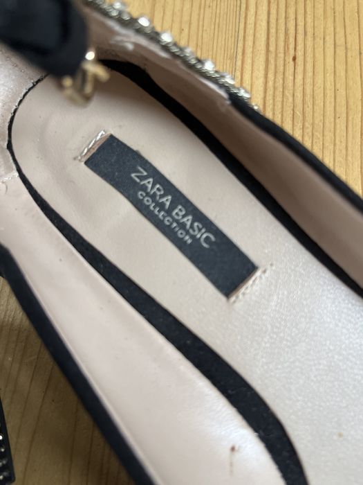 Czarne buty Zara basic 37 cekiny 23/23.5 cm