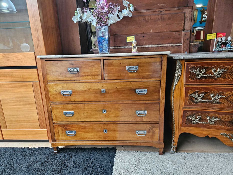 Cómoda antiga em madeira e tampo em pedra - óptimo estado geral