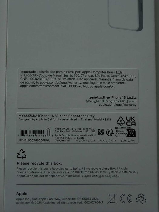 Nowe oryginalne ETUI Apple Silicone Case MagSafe iPhone 16 plecki kolor stone gray ciemnoszary / grafit