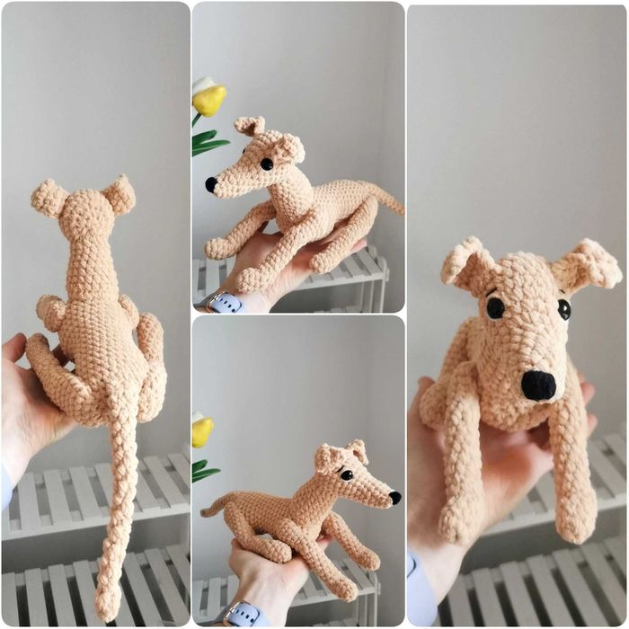 Charcik włoski na szydełku, maskotka Greyhound handmade, dekoracja
