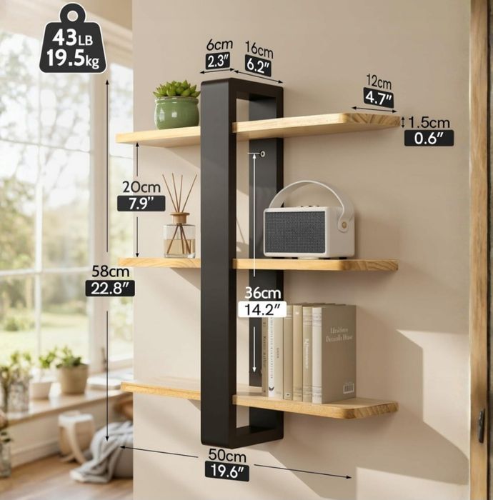 PÓŁKI DREWNIANE 3SZT. Zestaw Półek Wiszących Rustykalny Loft