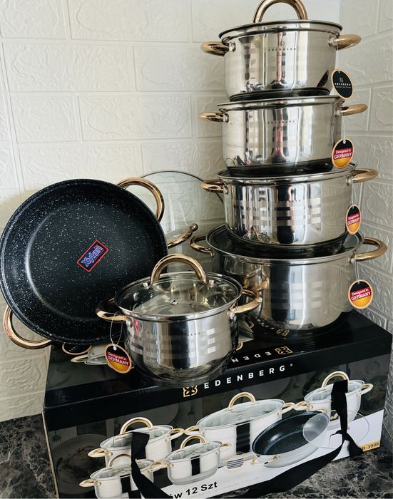 Wyprzedaż. Duży zestaw garnków z patelnią.12 el