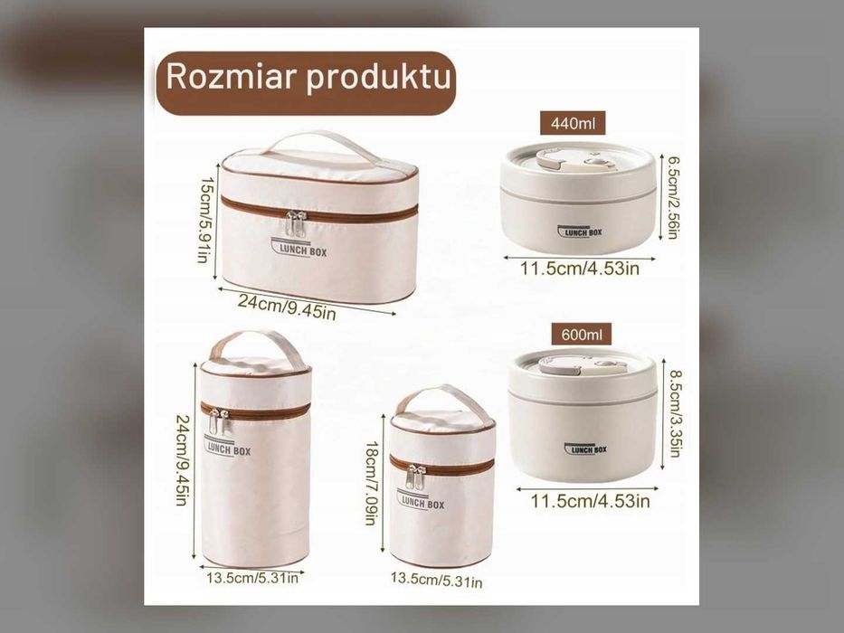 Zestaw Obiadowy Termos Termiczny 1,4L Pojemniki Stalowe Do Pracy Z Torbą Lunchbox Na Zupę I Obiad