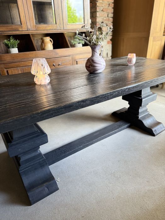 Stół klasztorny 220 stare drewniany vintage RUSTIC czarny dąb dębowy
