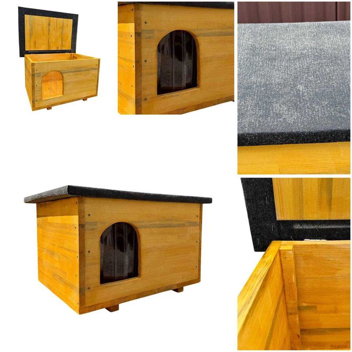 Дерев'яна будка для собаки з відкривним дахом жовта