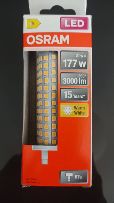Żarówka rurkowa LED R7s Osram 3000lm 20W 3000K 118mm nowa, barwa ciapka biala