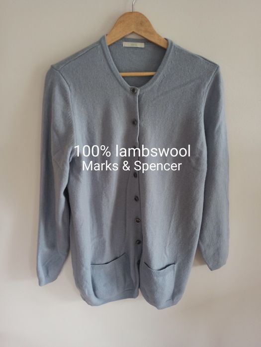 Wełniany kardigan sweter XL/42 XXL/44 Marks & Spencer woolmark lambswo