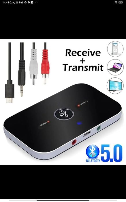 Nadajnik odbiornik audio Bluetooth ładowany z ładowarki smartfona