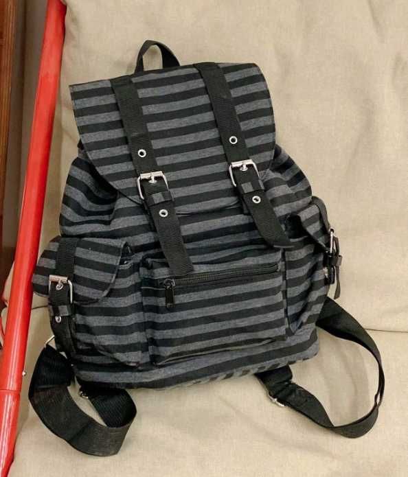 Рюкзак в полоску черно белый серый Retro Y2k Casual Striped College Backpack Korean Style