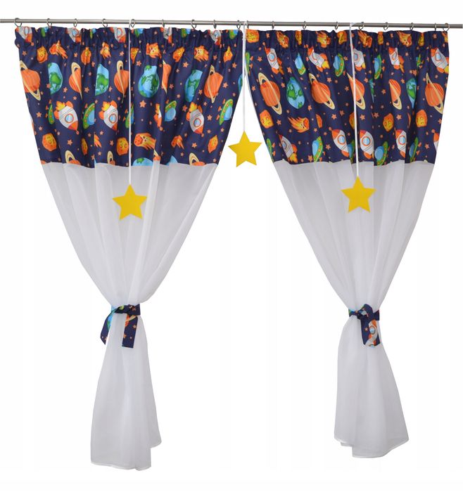 Firanka Dziecięca Kosmos Planety Rakiety 300X160 Gwiazdy Do Pokoju