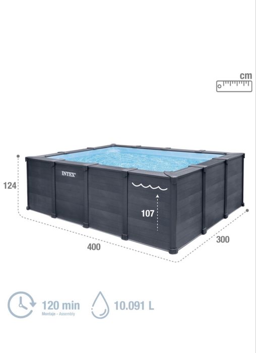 Piscina removivel retangular graphite gray panel 4 metros com estação de tratamento