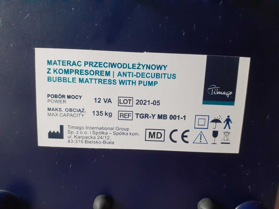 Materac przeciwodleżynowy z kompresorem - stan idealny