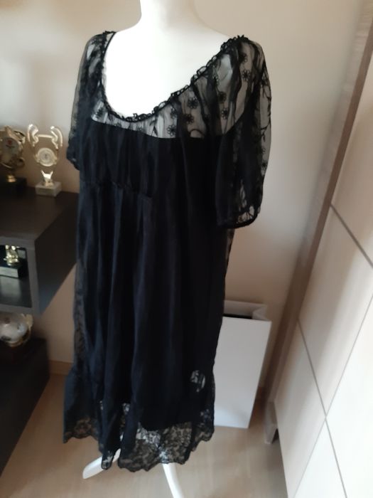 Sukienka czarna Zara L oversize koronka nowa boho klasyk unikat