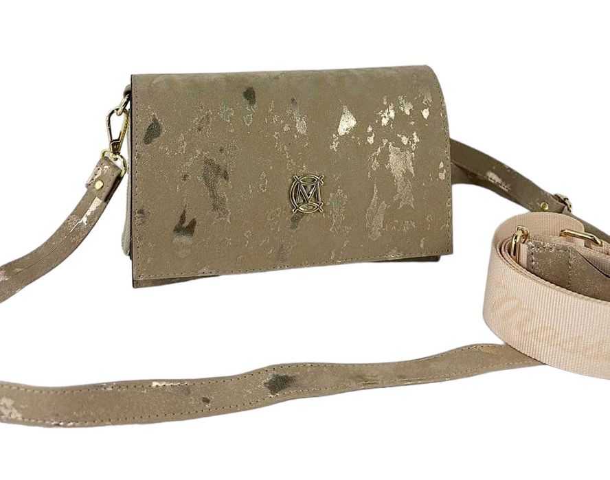 Torebka listonoszka Massimo Conti trzy komory beż ze złotym Dubaj