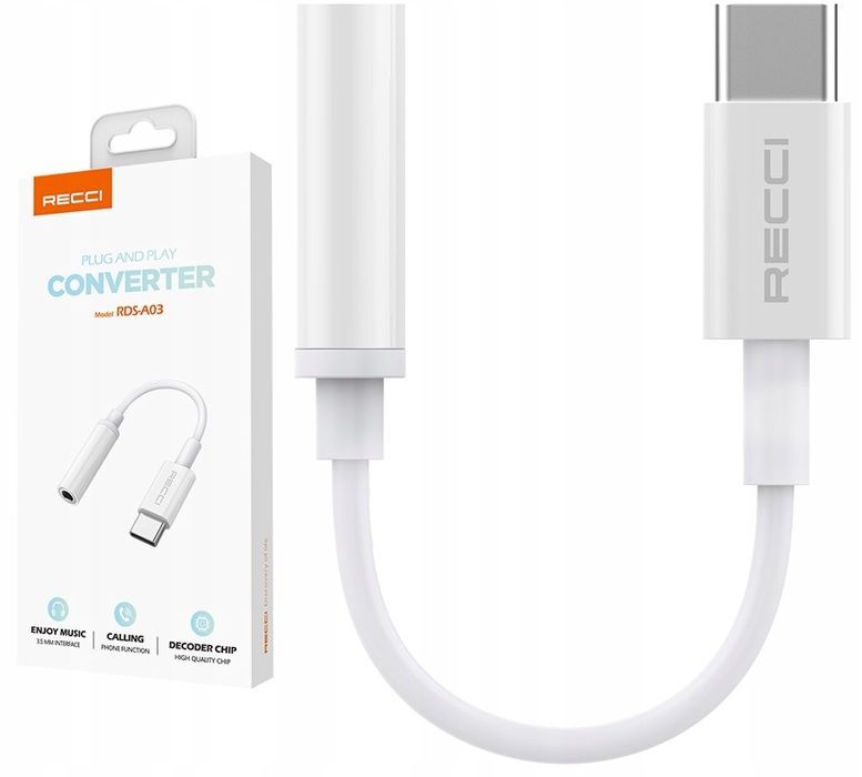 Przejściówka Adapter Audio Usb-C Typ-C - Mini Jack 3.5Mm Aux Recci