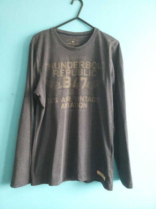 Bluzka typu "long-sleeve" grafitowa z nadrukiem - S - "Tom Tailor".