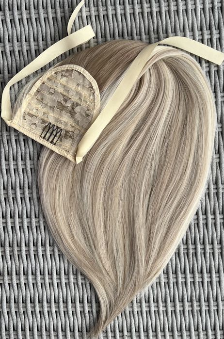 Premium Ultra włosy doczepiane, blond / pasemka / refleksy kucyk 416.