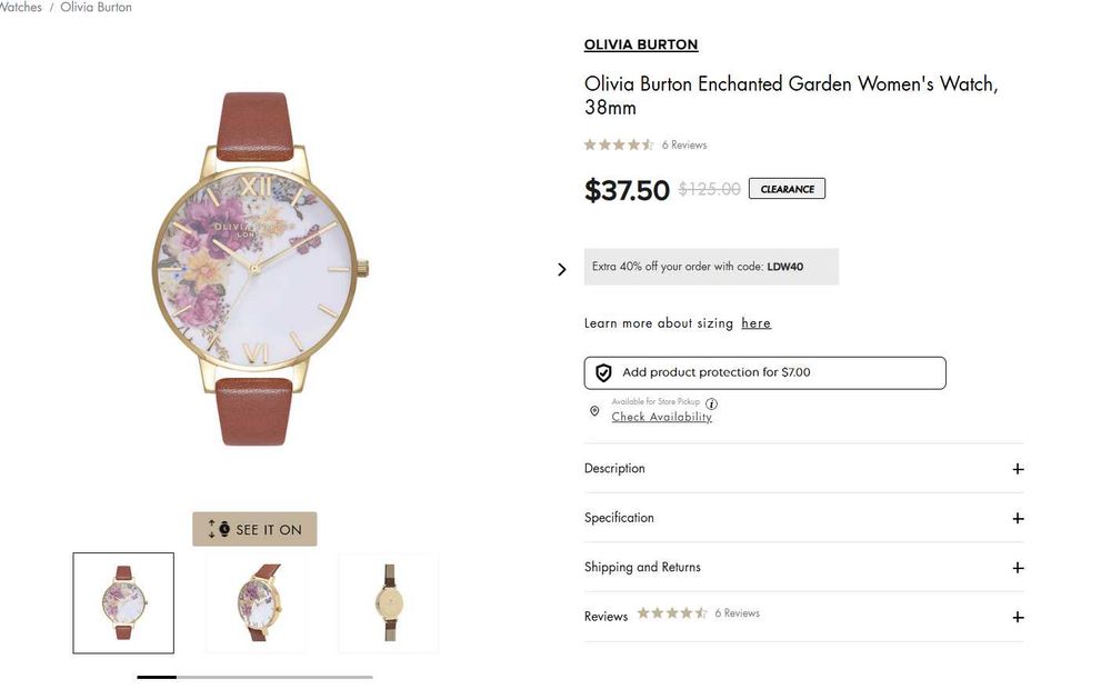 Жіночий годинник 38 Olivia Burton женские часы цветочый мотив