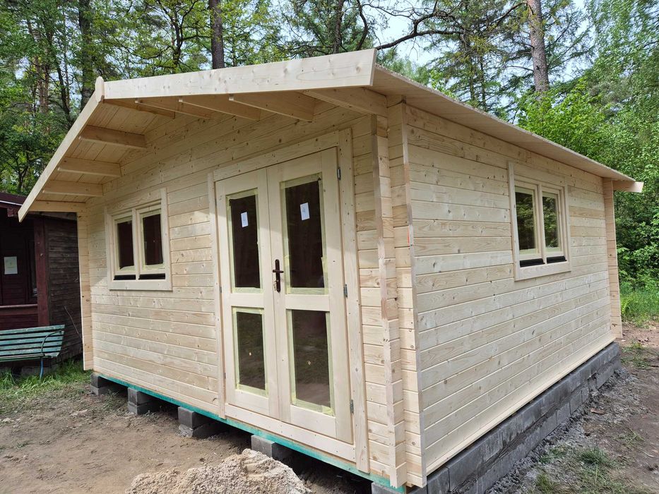 SOLIDNY domek LETNISKOWY drewniany 5m x 5m*25 m2*ściany aż 45 mm*ROD