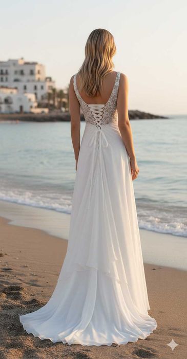 Nowa Suknia Ślubna Linia 38 M na ślub humanistyczny gorset ramiączkach