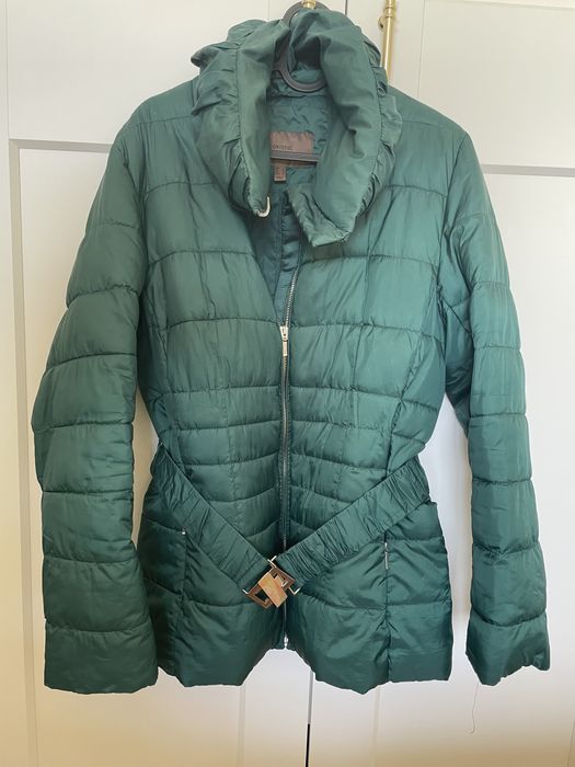 Blusão de penas verde escuro