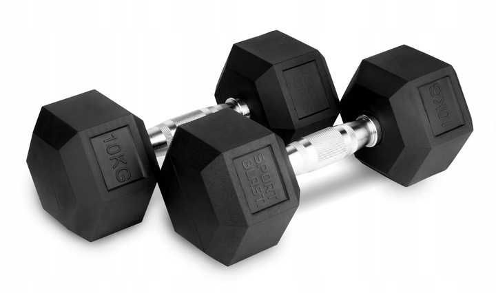 Hantle żeliwne HEX ogumowane 2,5kg - 40kg + stojaki do hantli PO