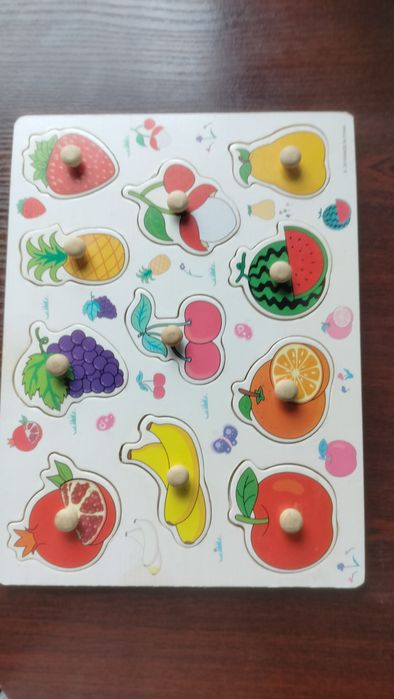 Klocki edukacyjne układanka drewno owoce